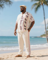 Big & Tall Men's Holiday Style Luxury Paisley Striped Printed Short-sleeved Shirt And Pants Suit